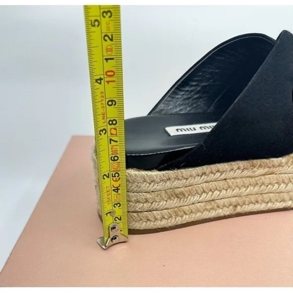 MIU MIU Suede Espadrille Platform Slip on Slides Sandals Black size 8 NEW - Picture 11 of 14